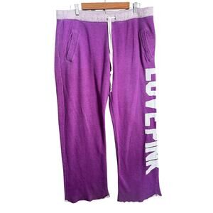 LOVE PINK Sweatpants Purple Spell Out Sz L Y2K Lounge Relax Comfort Drawstring
